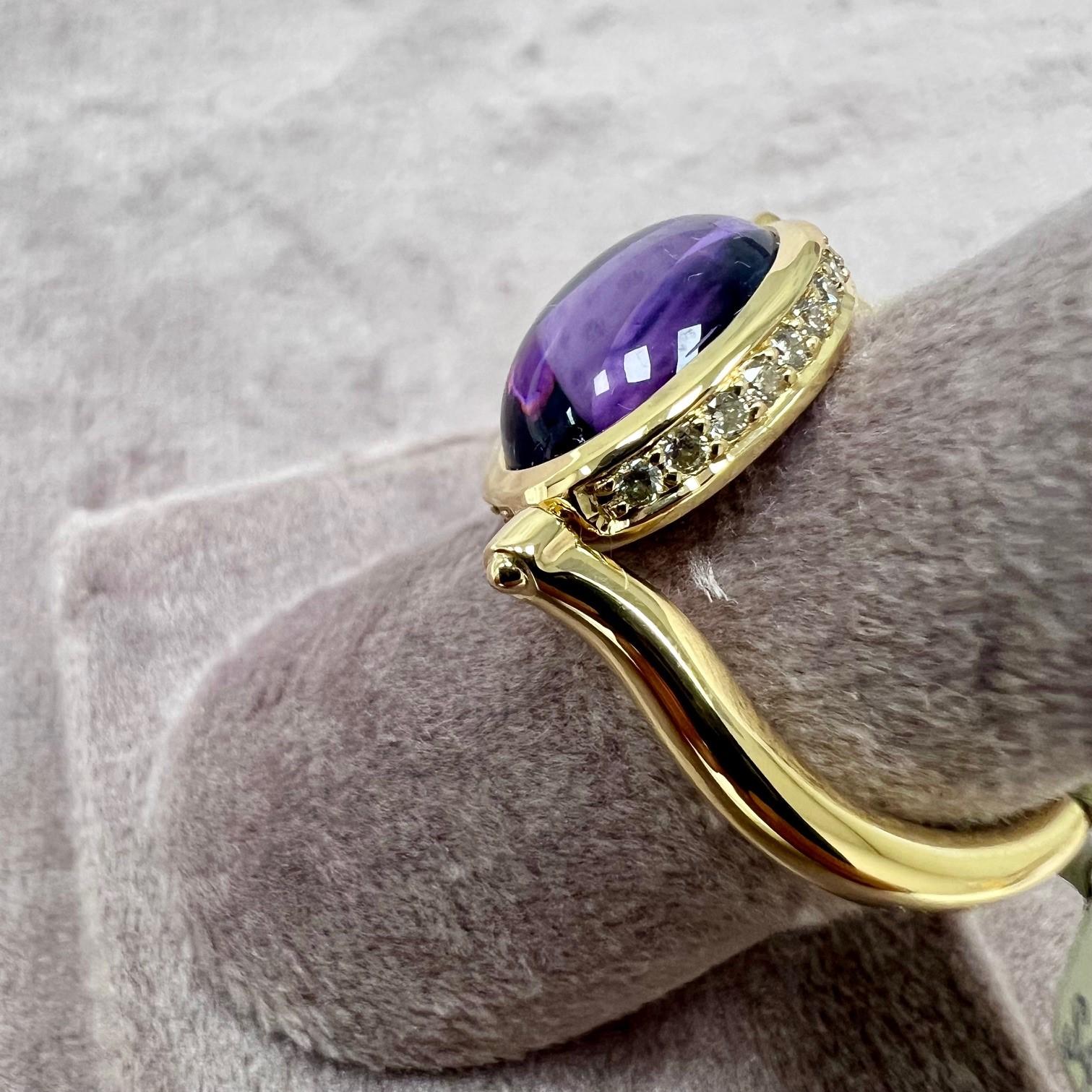 Contemporary Syna Amethyst Yellow Gold Swivel Ring with Diamonds For Sale