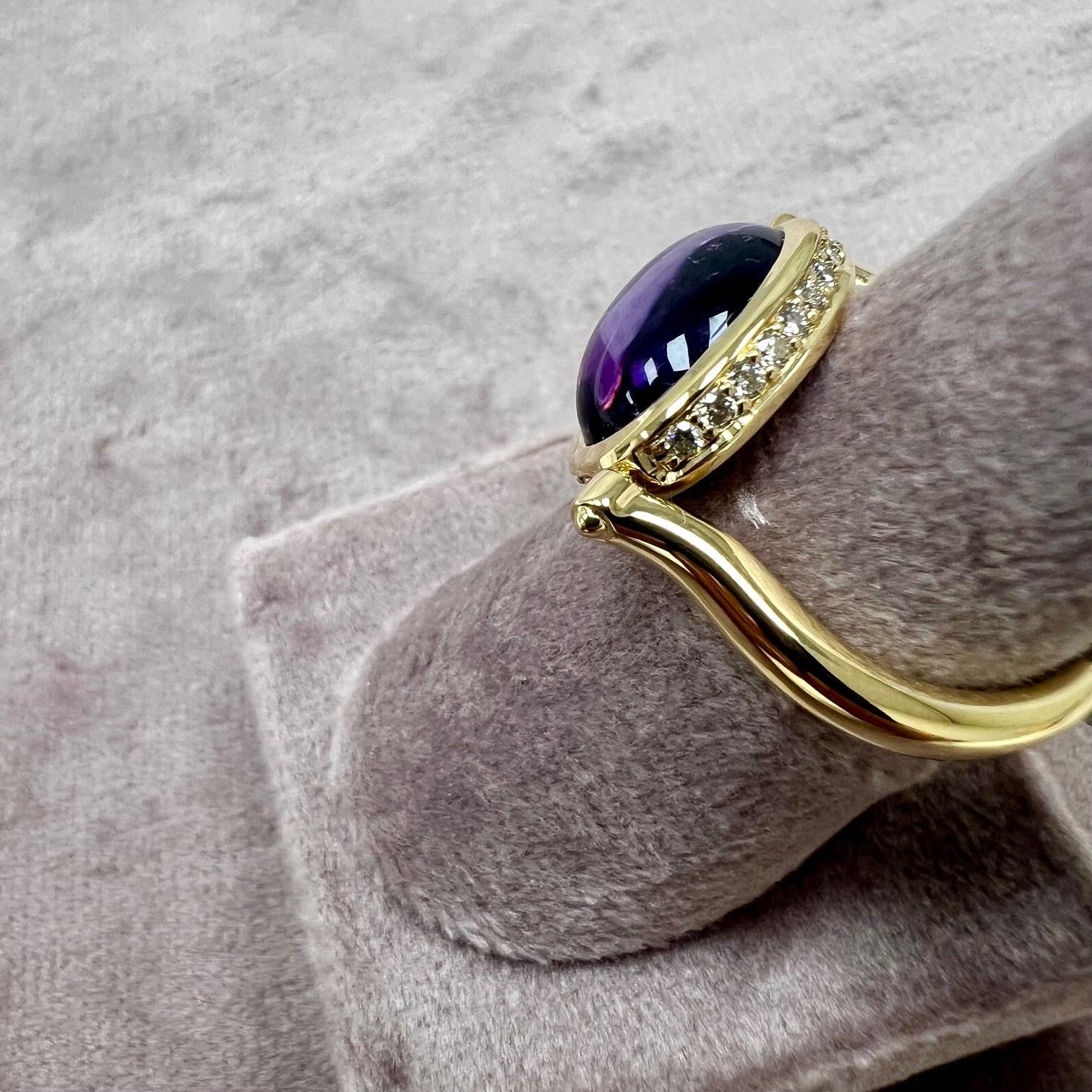 Round Cut Syna Amethyst Yellow Gold Swivel Ring with Diamonds For Sale
