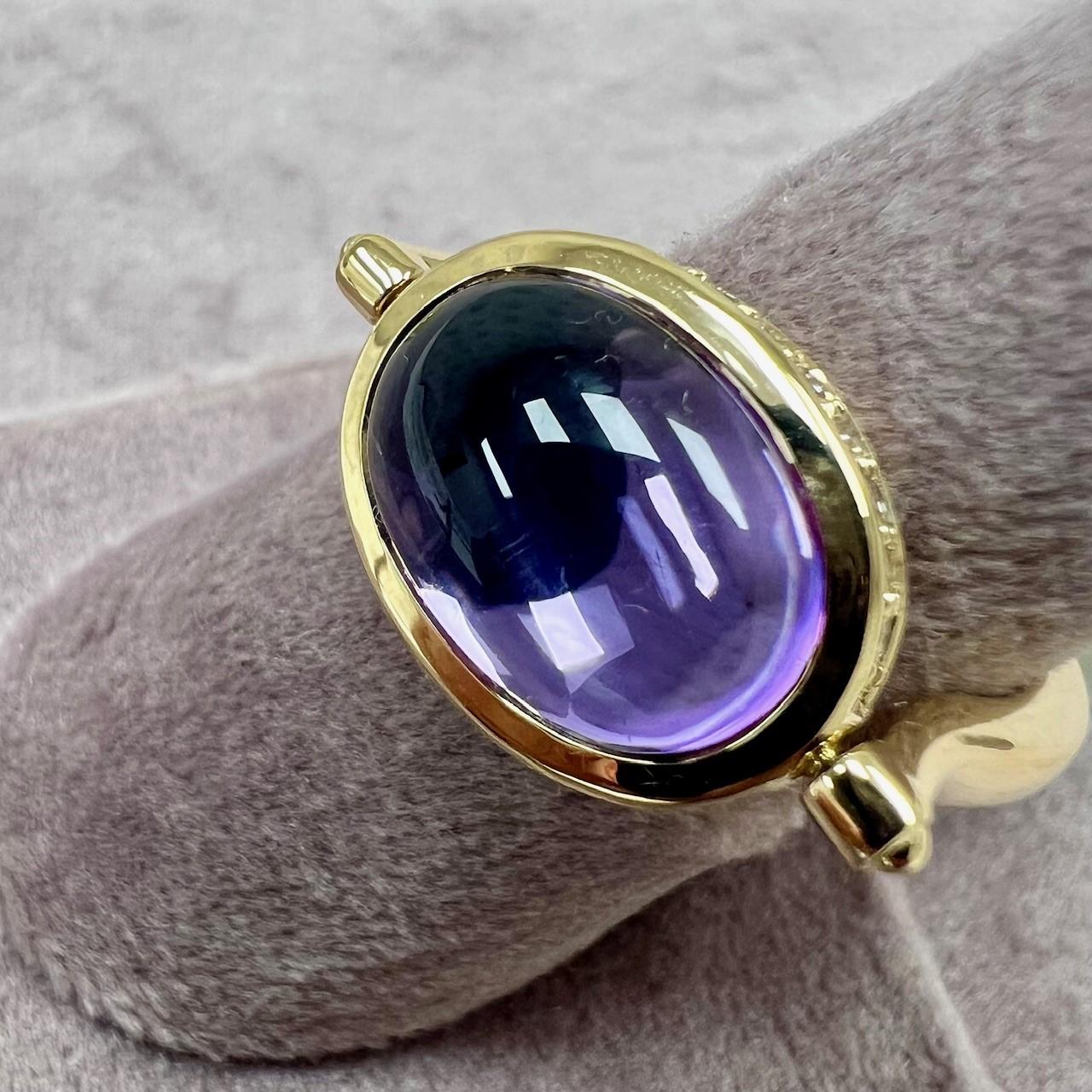 Syna Amethyst Yellow Gold Swivel Ring with Diamonds In New Condition For Sale In Fort Lee, NJ