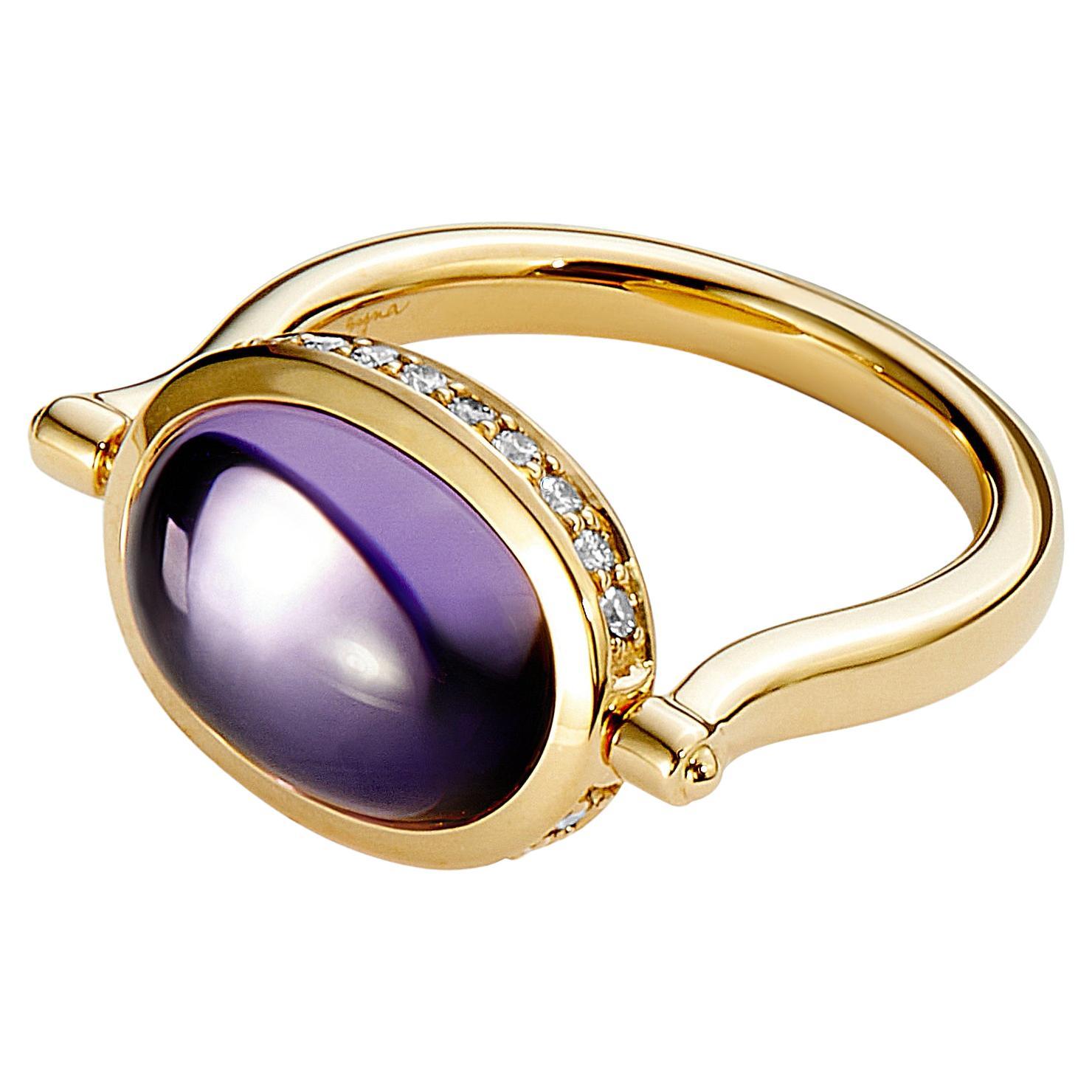 Syna Amethyst Yellow Gold Swivel Ring with Diamonds