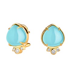 Syna Aqua Chalcedony Earrings with Champagne Diamonds