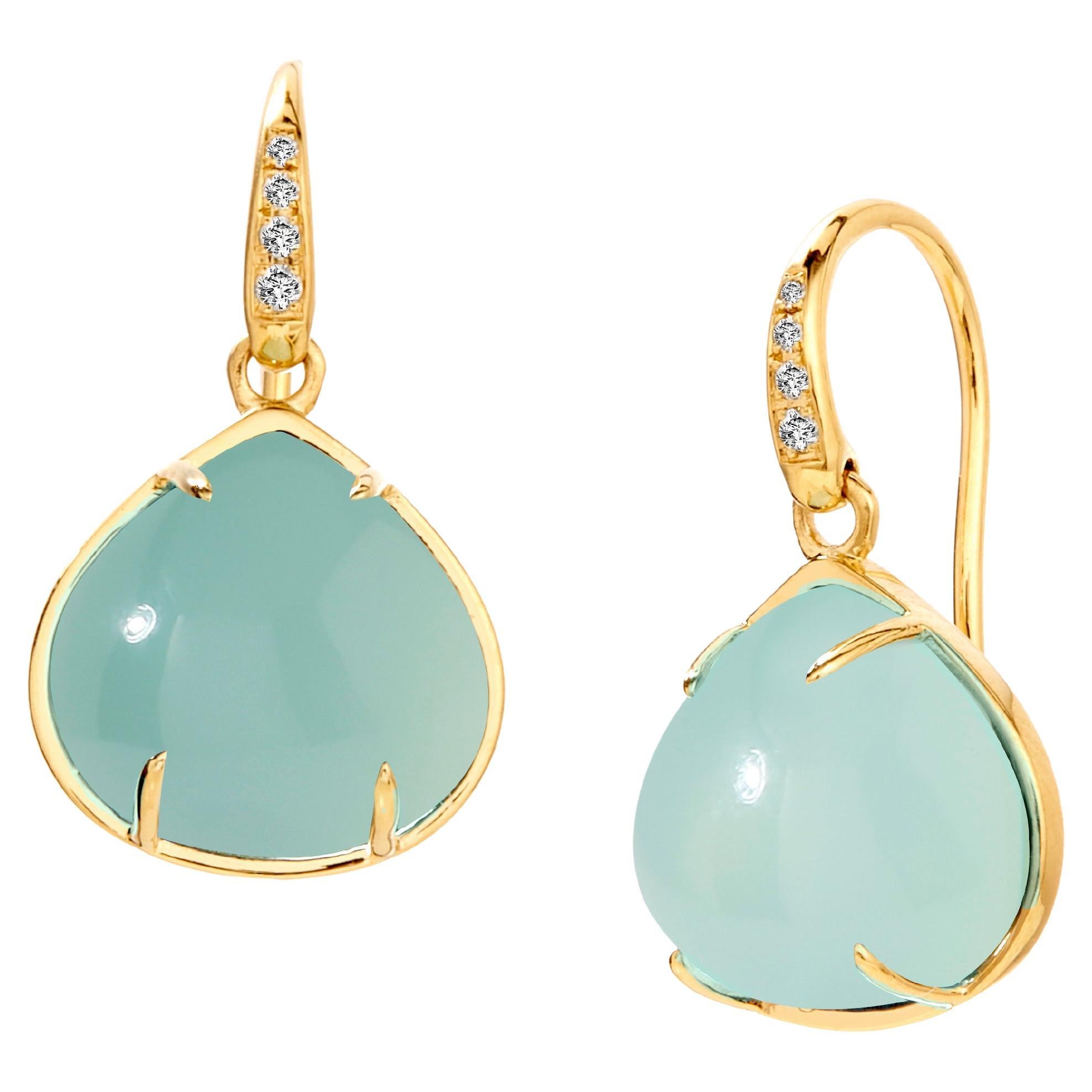 Syna Aqua Chalcedon Gelbgold Ohrringe mit Diamanten im Angebot