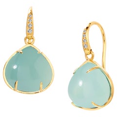 Syna Boucles d'oreilles en or jaune, calcédoine d'eau et diamants