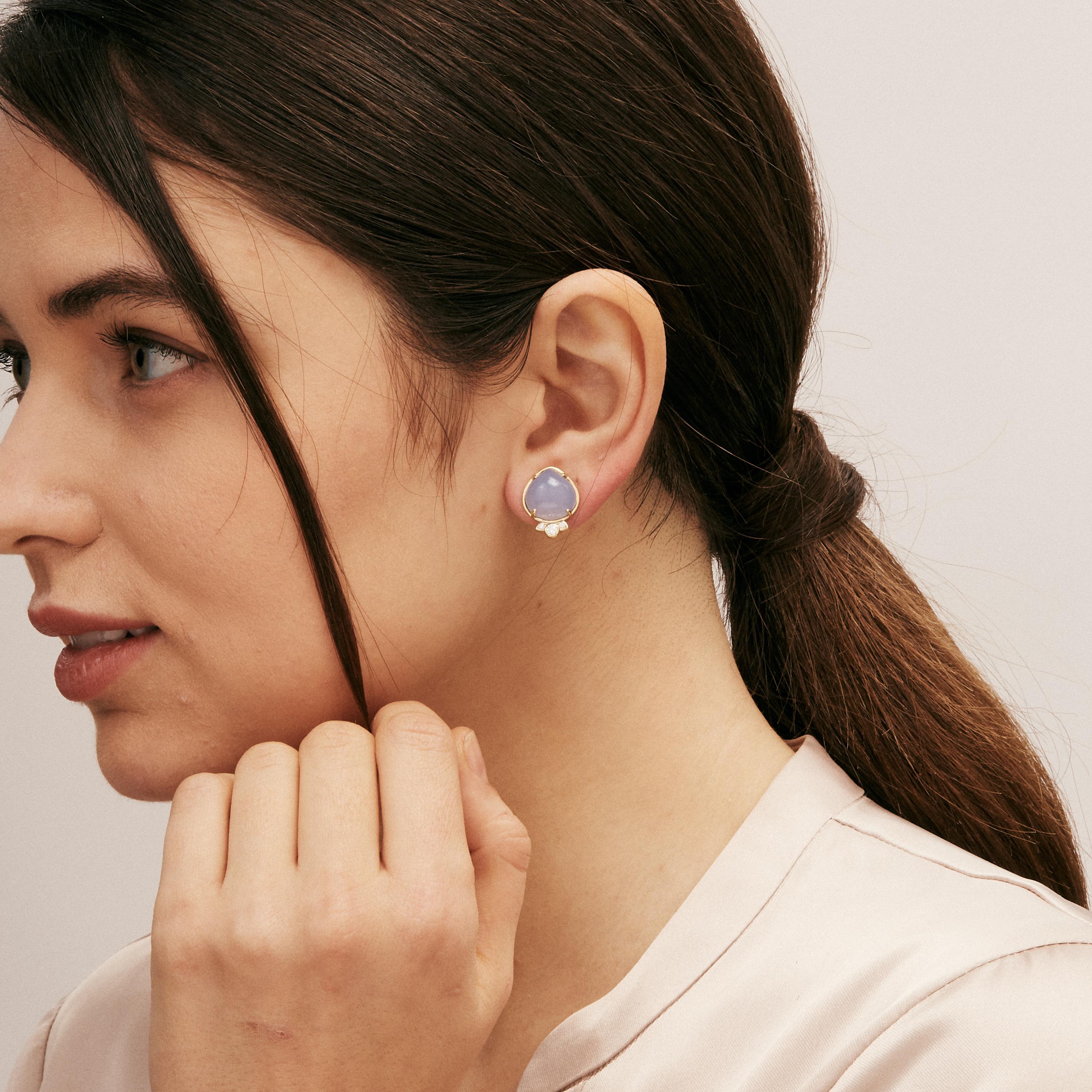 Contemporary Syna Blue Chalcedony Earrings with Diamonds