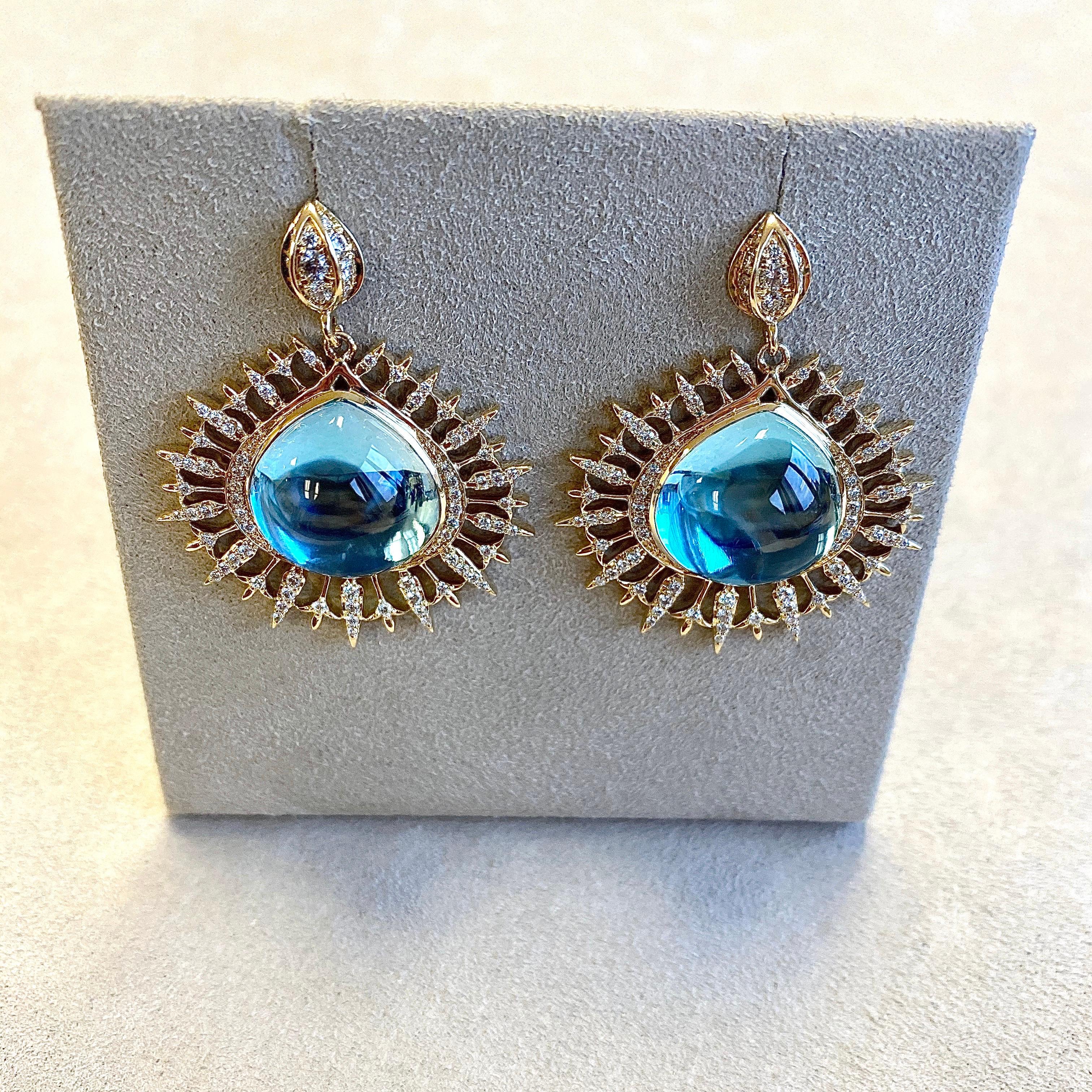 Contemporary Syna Blue Topaz Earrings with Champagne Diamonds