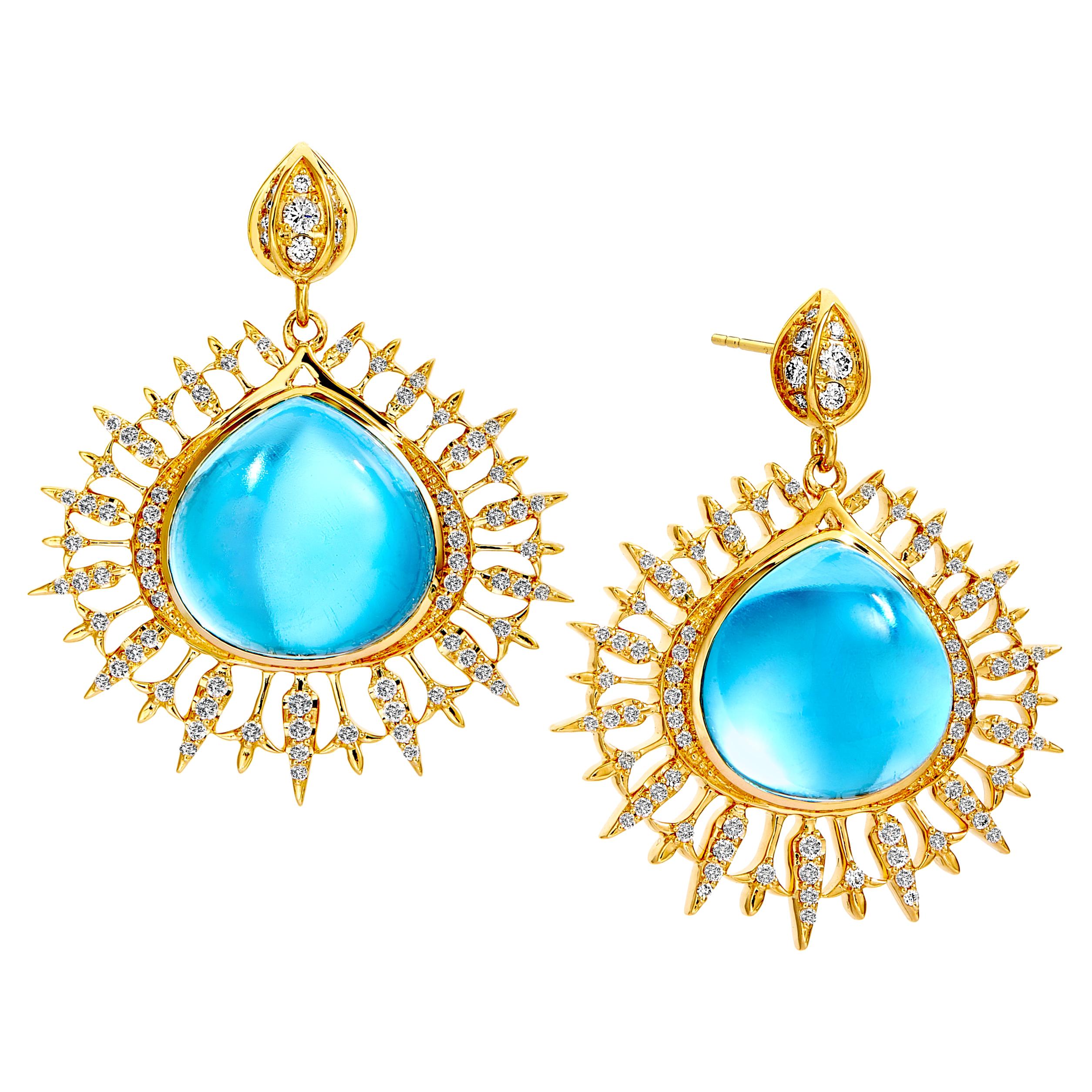 Syna Blue Topaz Earrings with Champagne Diamonds