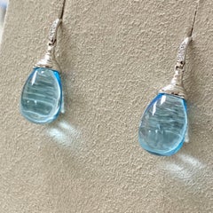 Syna Blue Topaz White Gold Mogul Drop Earrings