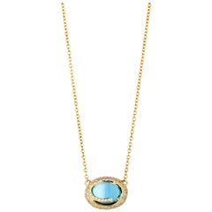 Syna Blue Topaz Yellow Gold Cobblestone Necklace with Champagne Diamonds