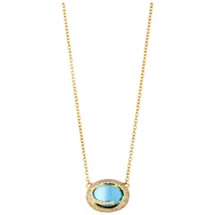 Syna Blue Topaz Yellow Gold Cobblestone Necklace with Diamonds