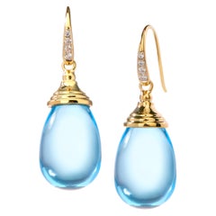 Syna Blue Topaz Yellow Gold Drop Earrings with Diamonds