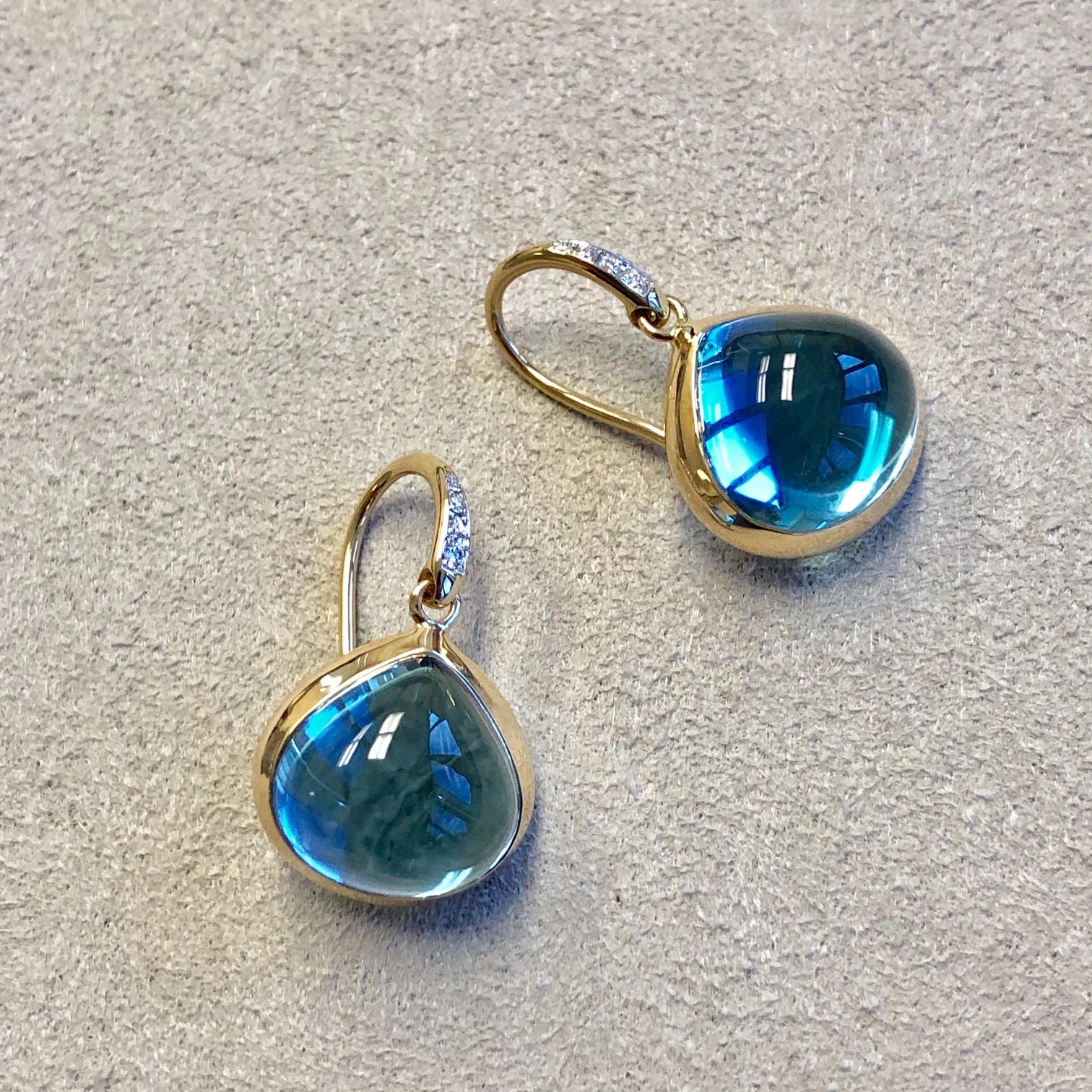 Contemporary Syna Blue Topaz Yellow Gold Earrings with Diamonds