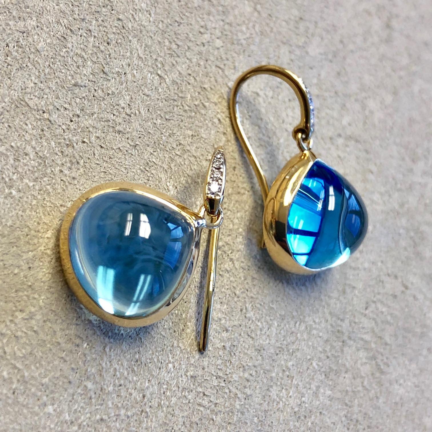 Syna Blue Topaz Yellow Gold Earrings with Diamonds 2