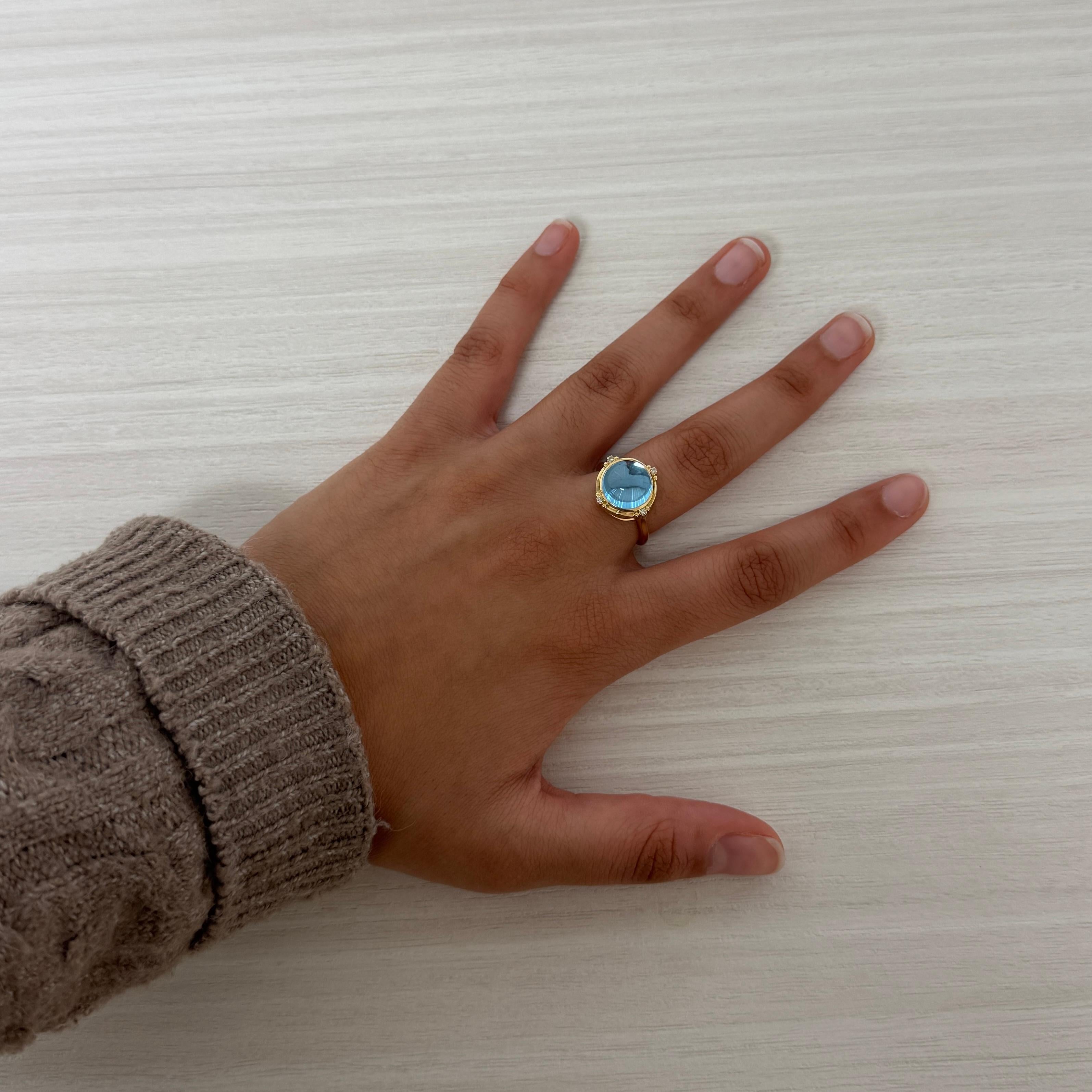 Created in 18 karat yellow gold
Blue Topaz 7 carats approx.
Diamonds 0.04 carat approx.
Ring size US 7, can be sized
Limited edition



About the Designers ~ Dharmesh & Namrata

Drawing inspiration from little things, Dharmesh & Namrata Kothari have