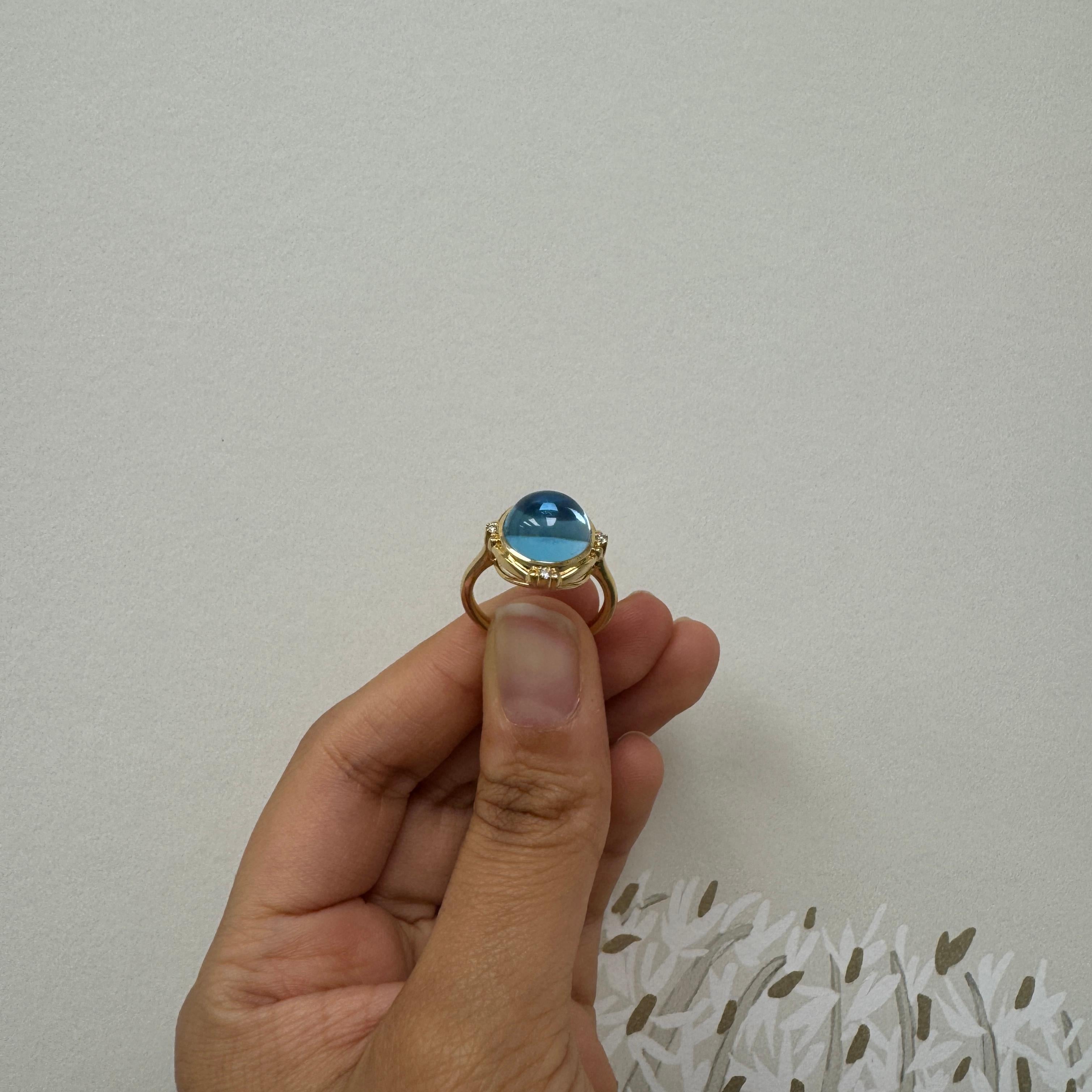 Round Cut Syna Blue Topaz Yellow Gold Ring with Diamonds For Sale
