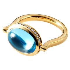 Syna Blue Topaz Yellow Gold Swivel Ring with Diamonds