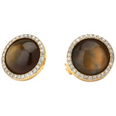 Syna Brown Cyanite Yellow Gold Earrings with Champagne Diamonds