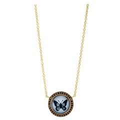 Syna Butterfly Cameo Yellow Gold Necklace with Black Diamonds