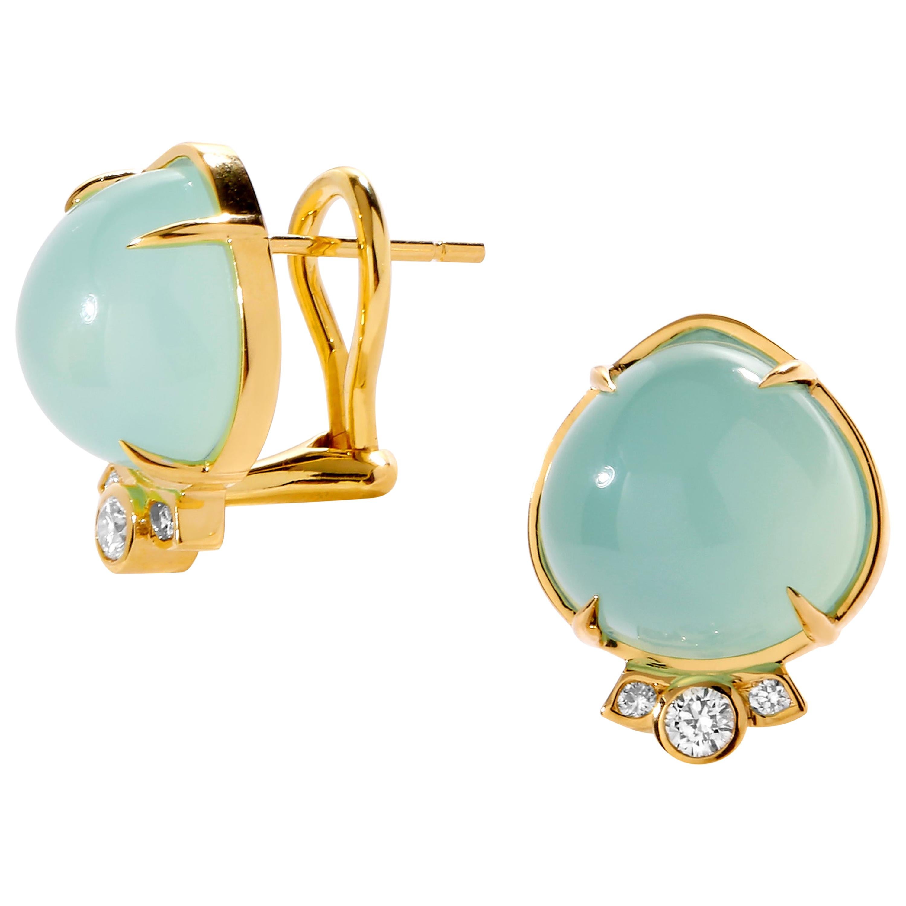 Syna Chalcedony Earrings with Diamonds For Sale