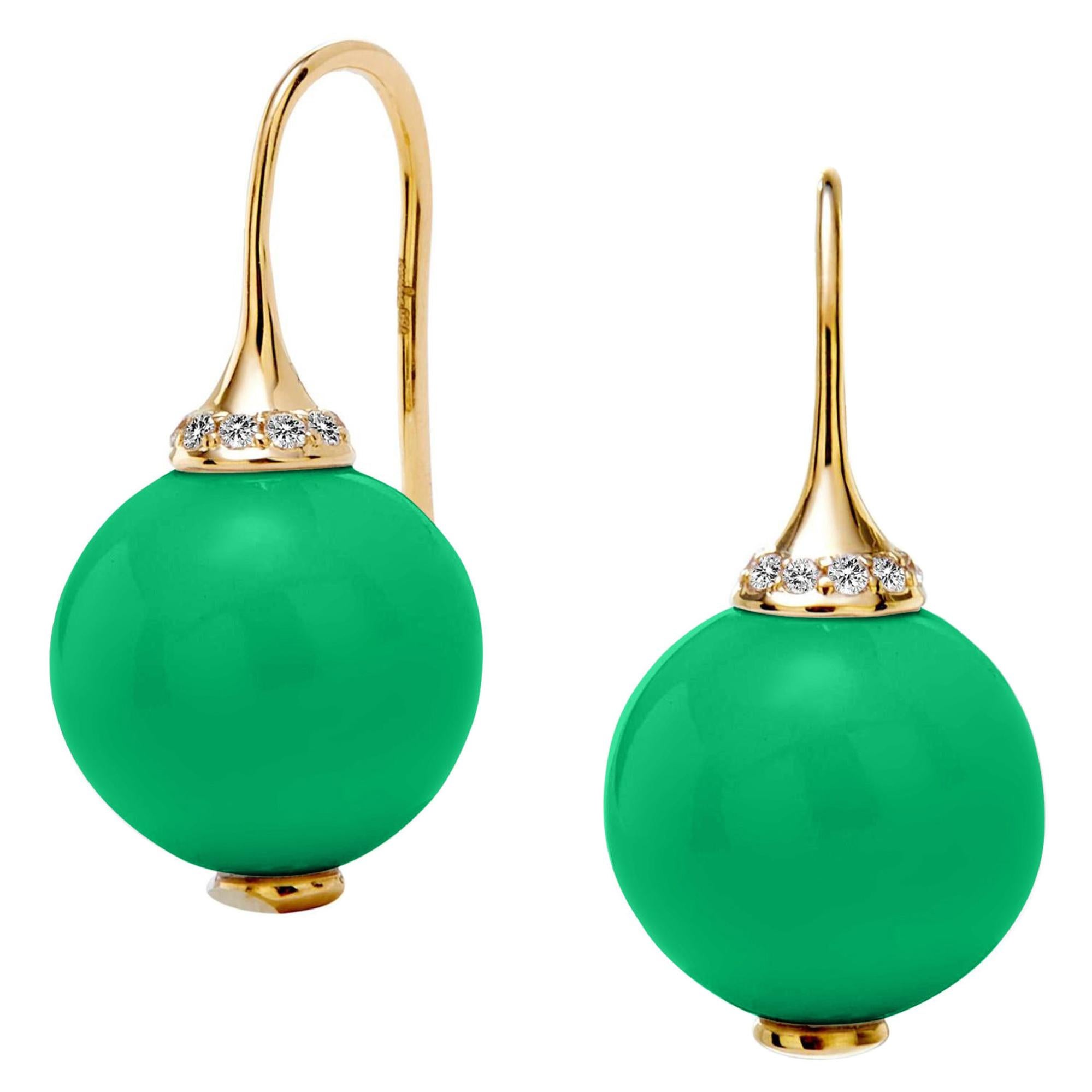 Syna Chrysoprase Earrings with Diamonds For Sale