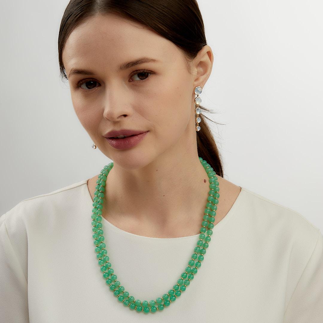Contemporain Collier de perles en or jaune Syna Chrysoprase en vente