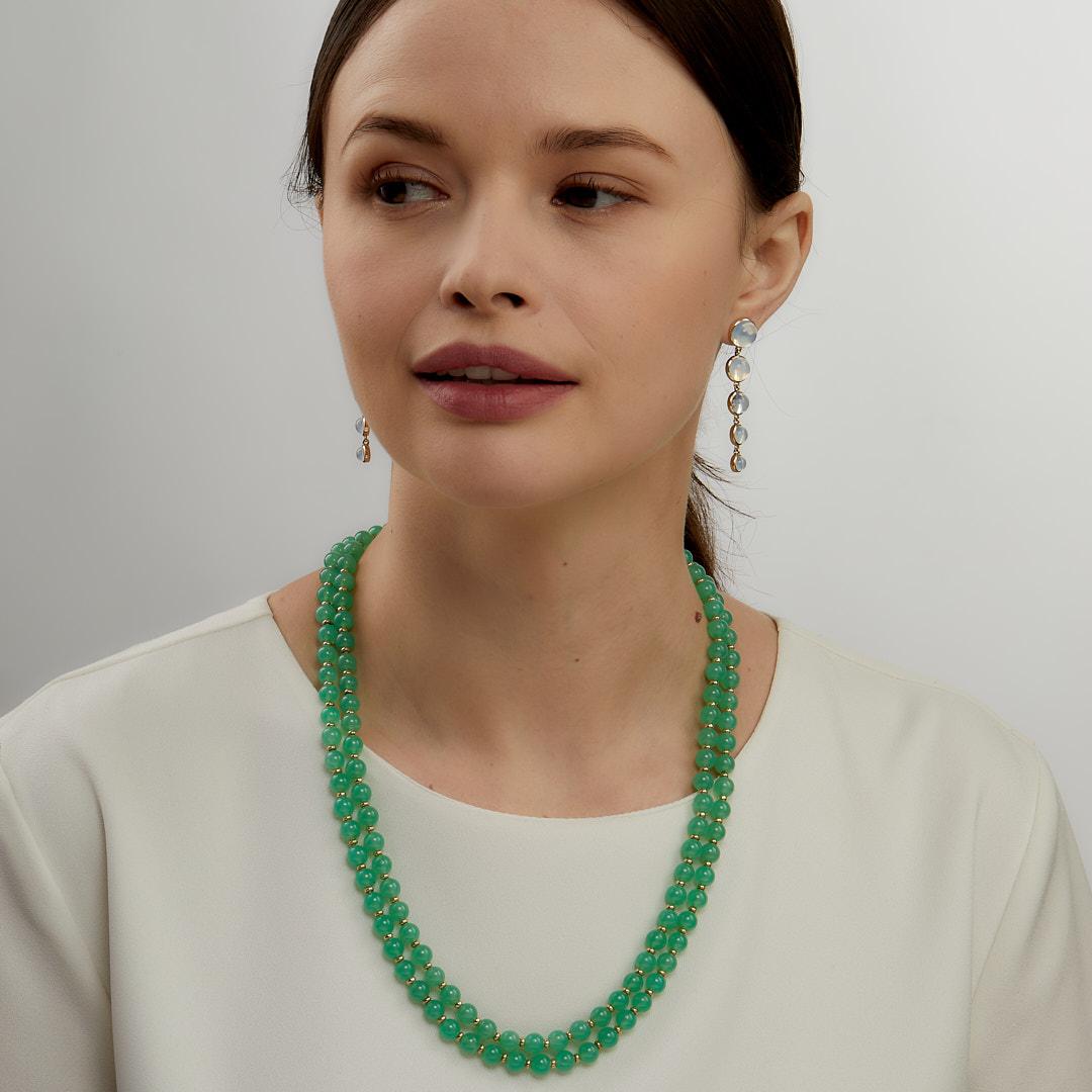 Contemporary Syna Chrysoprase Yellow Gold Bead Necklace For Sale