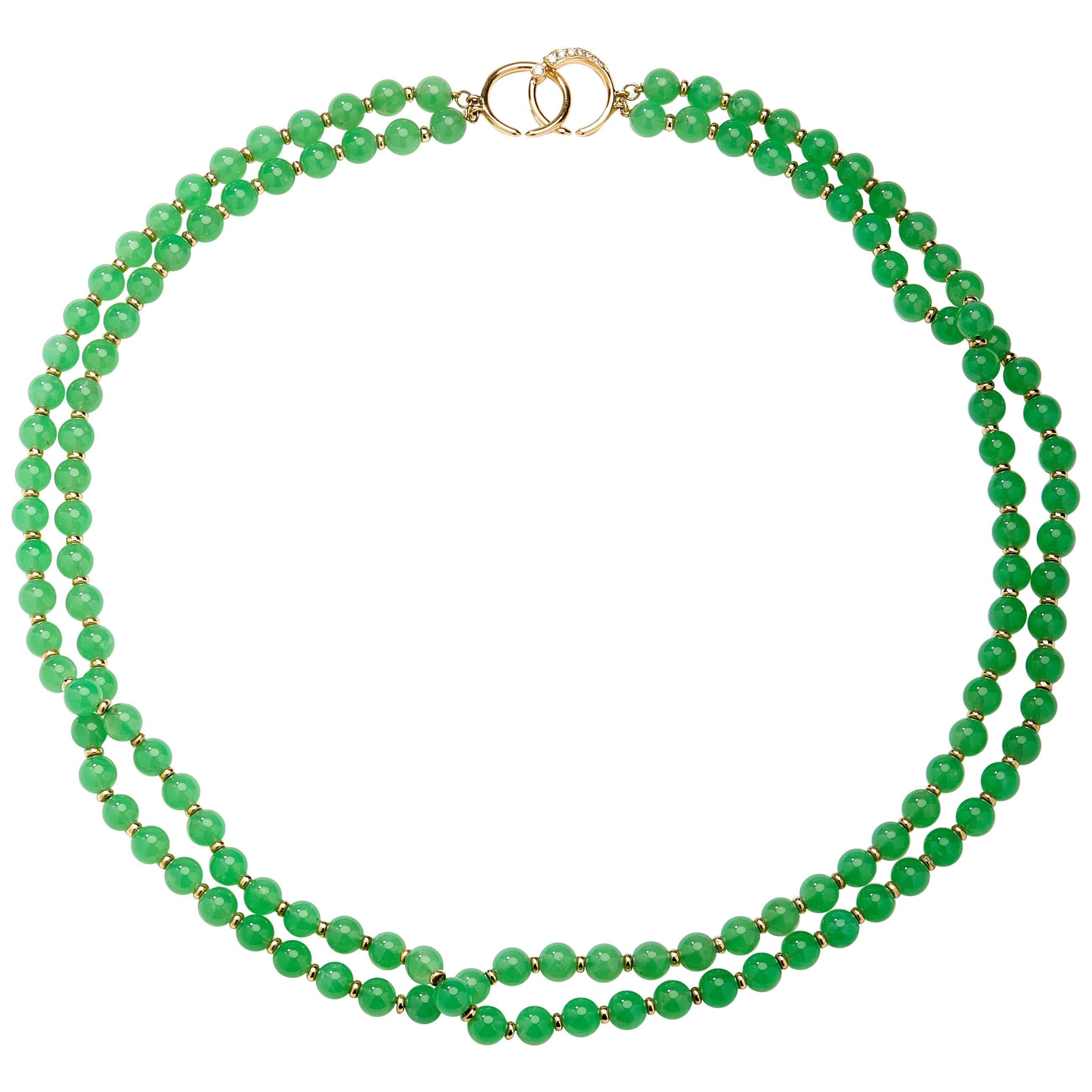 Syna Chrysoprase Yellow Gold Bead Necklace For Sale