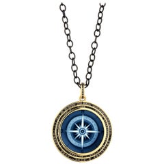 Syna Compass Cameo Yellow Gold Pendant with Black Diamonds