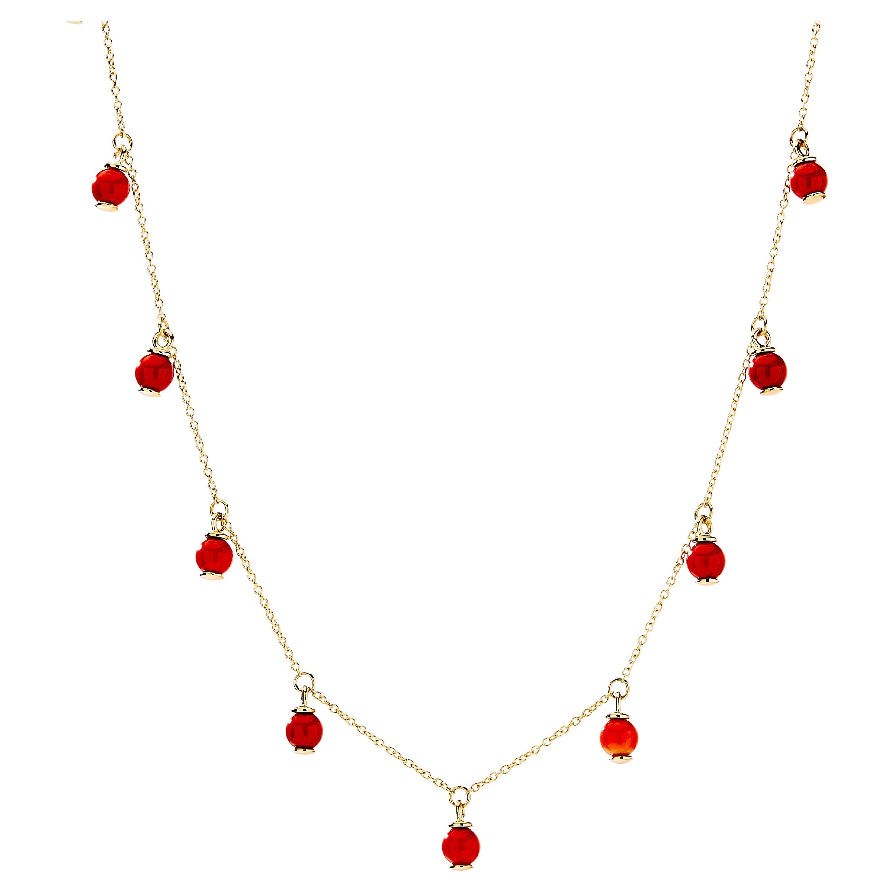 Syna Coral Yellow Gold Bead Necklace