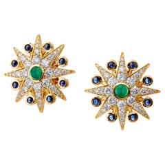 Syna Cosmic Earrings with Emeralds, Blue Sapphires and Diamonds