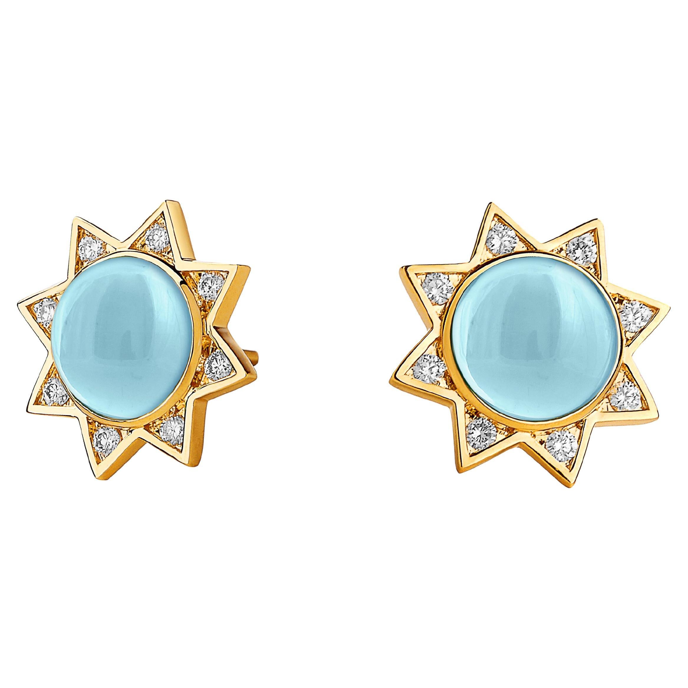 Syna Cosmic Star Studs with Blue Topaz and Diamonds For Sale