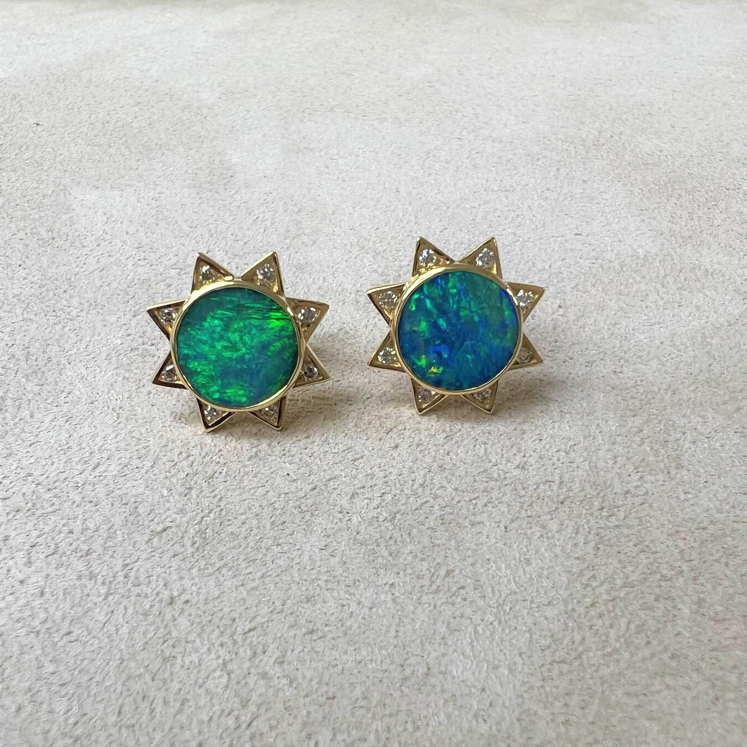 Contemporary Syna Cosmic Star Studs with Boulder Opal and Diamonds For Sale