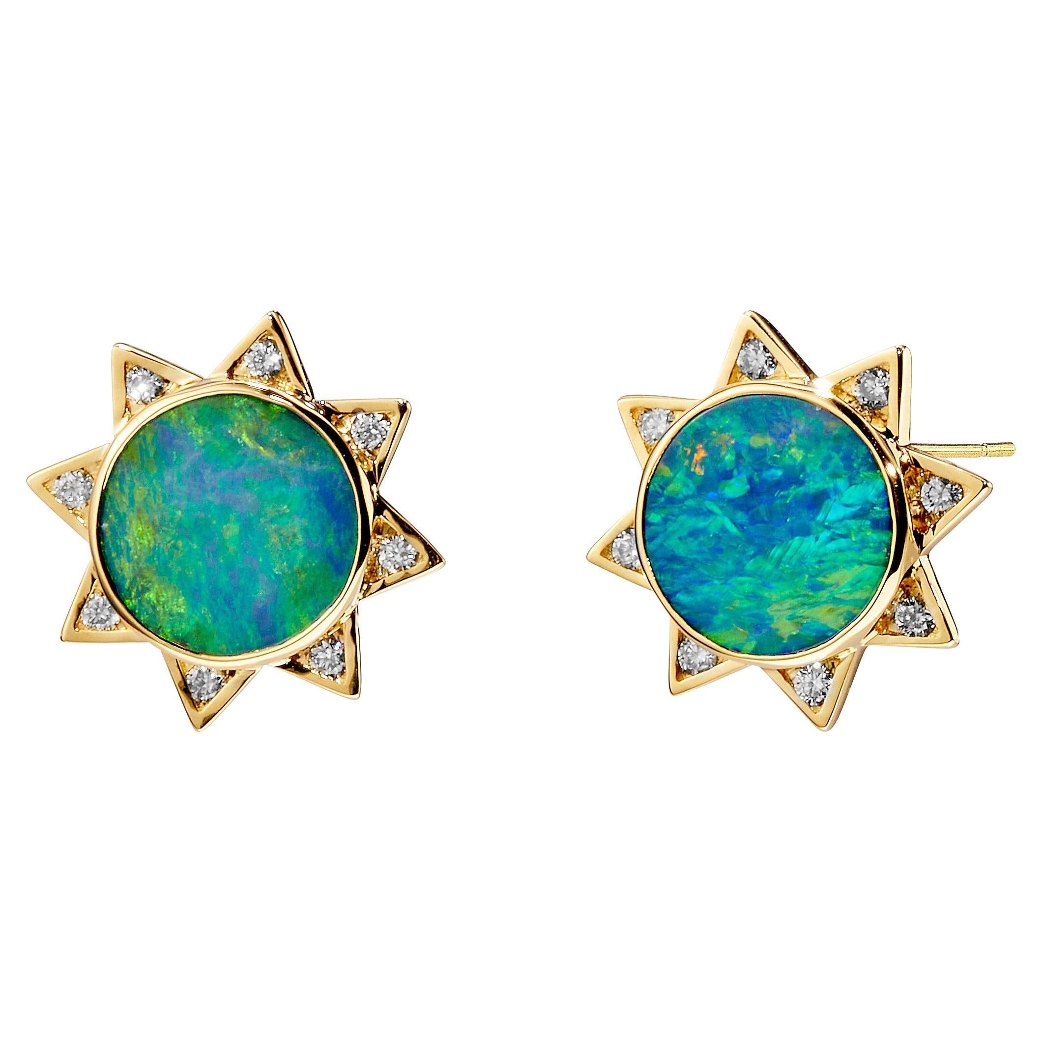 Syna Cosmic Star Studs with Boulder Opal and Diamonds For Sale