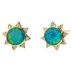Boucles d'oreilles Syna Cosmic Star avec opale de Boulder et diamants