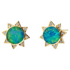 Syna Cosmic Star Studs with Boulder Opal and Diamonds