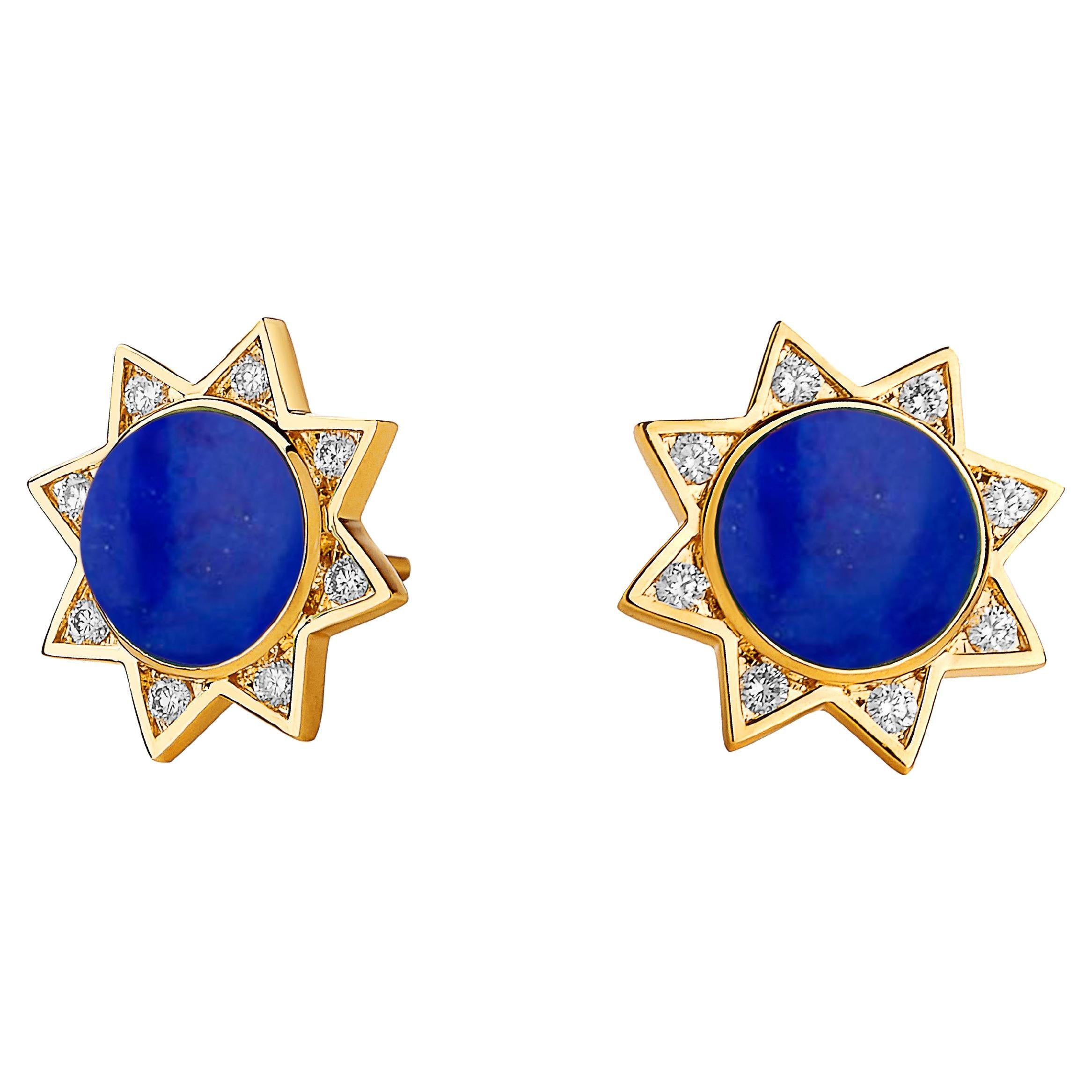 Syna Cosmic Star Studs with Lapis Lazuli and Diamonds For Sale