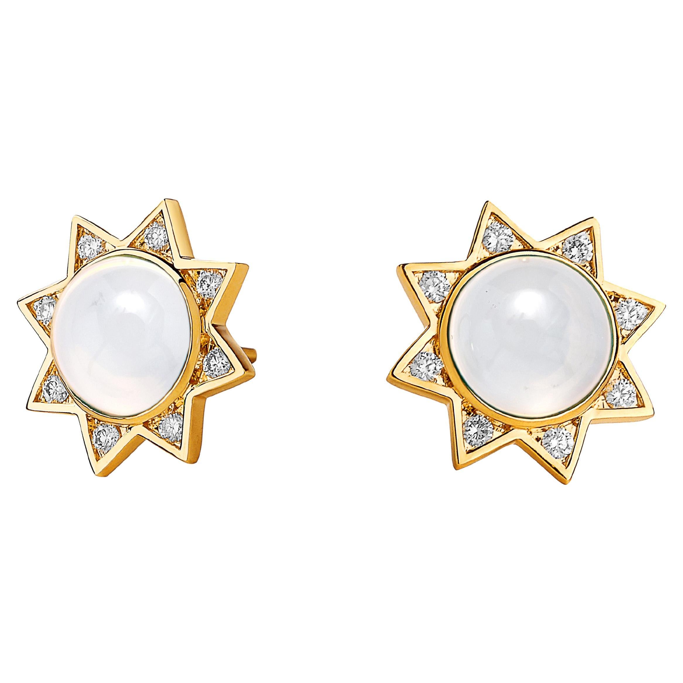 Syna Cosmic Star Studs with Moon Quartz and Diamonds