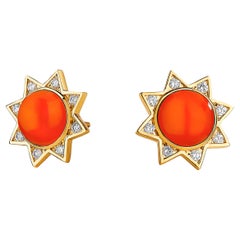 Syna Cosmic Star Studs with Orange Chalcedony and Diamonds