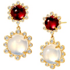 Boucles d'oreilles Syna avec grenat, quartz de lune et diamants