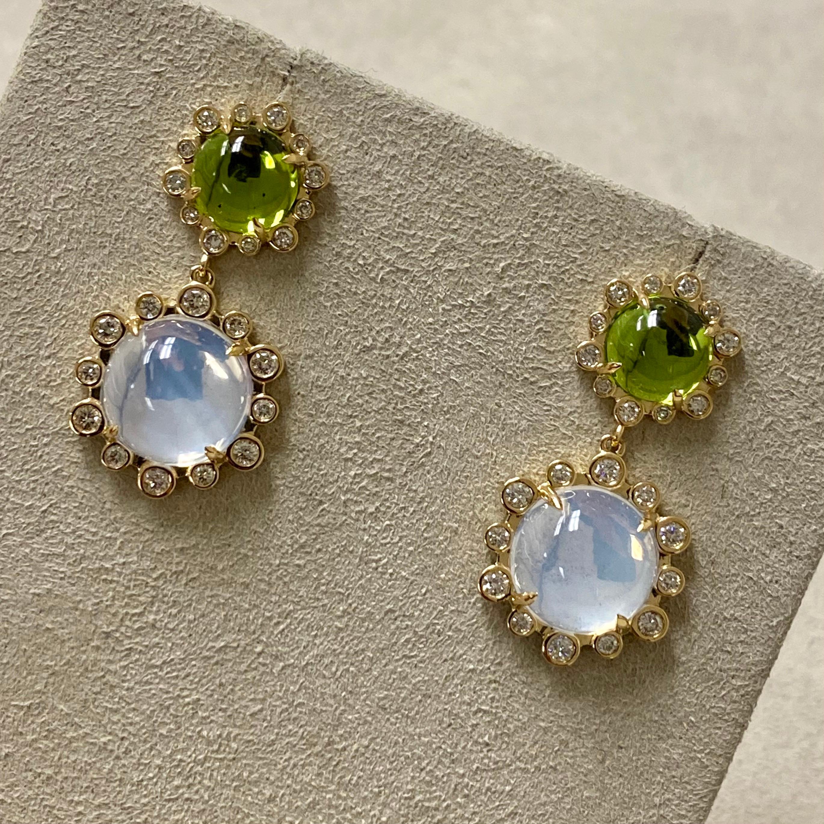 Contemporary Syna Earrings with Peridot, Moon Quartz and Champagne Diamonds For Sale