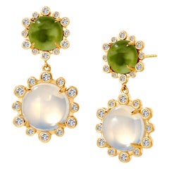 Syna Earrings with Peridot, Moon Quartz and Champagne Diamonds