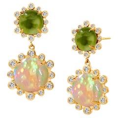 Syna Earrings with Peridot, Opal and Diamonds