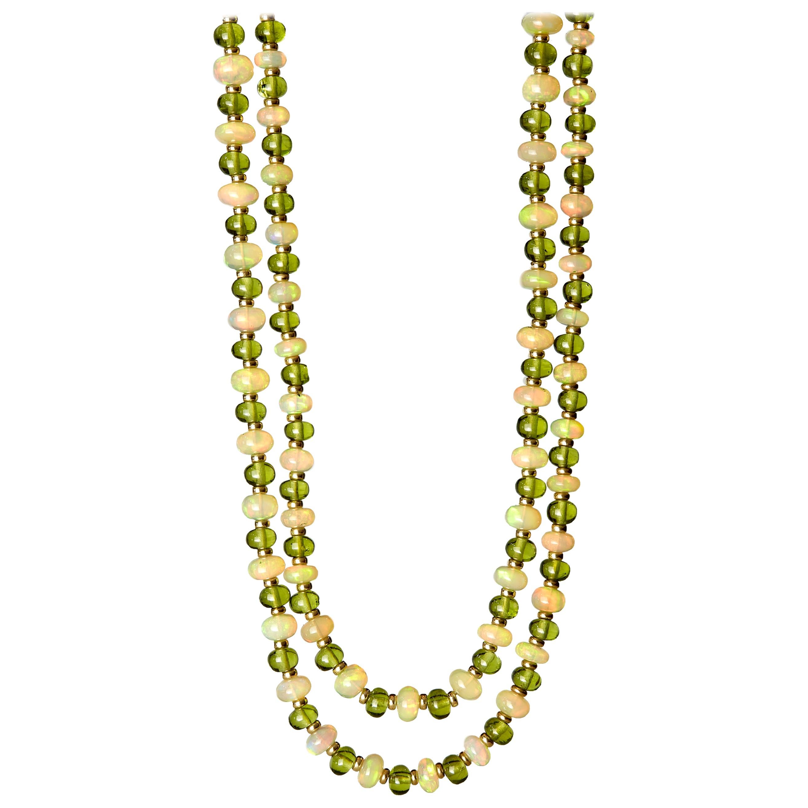 Syna Ethiopian Opal Peridot Yellow Gold Bead Necklace