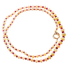 Syna Collier de perles en or jaune avec opale d'Éthiopie et spinelle rose