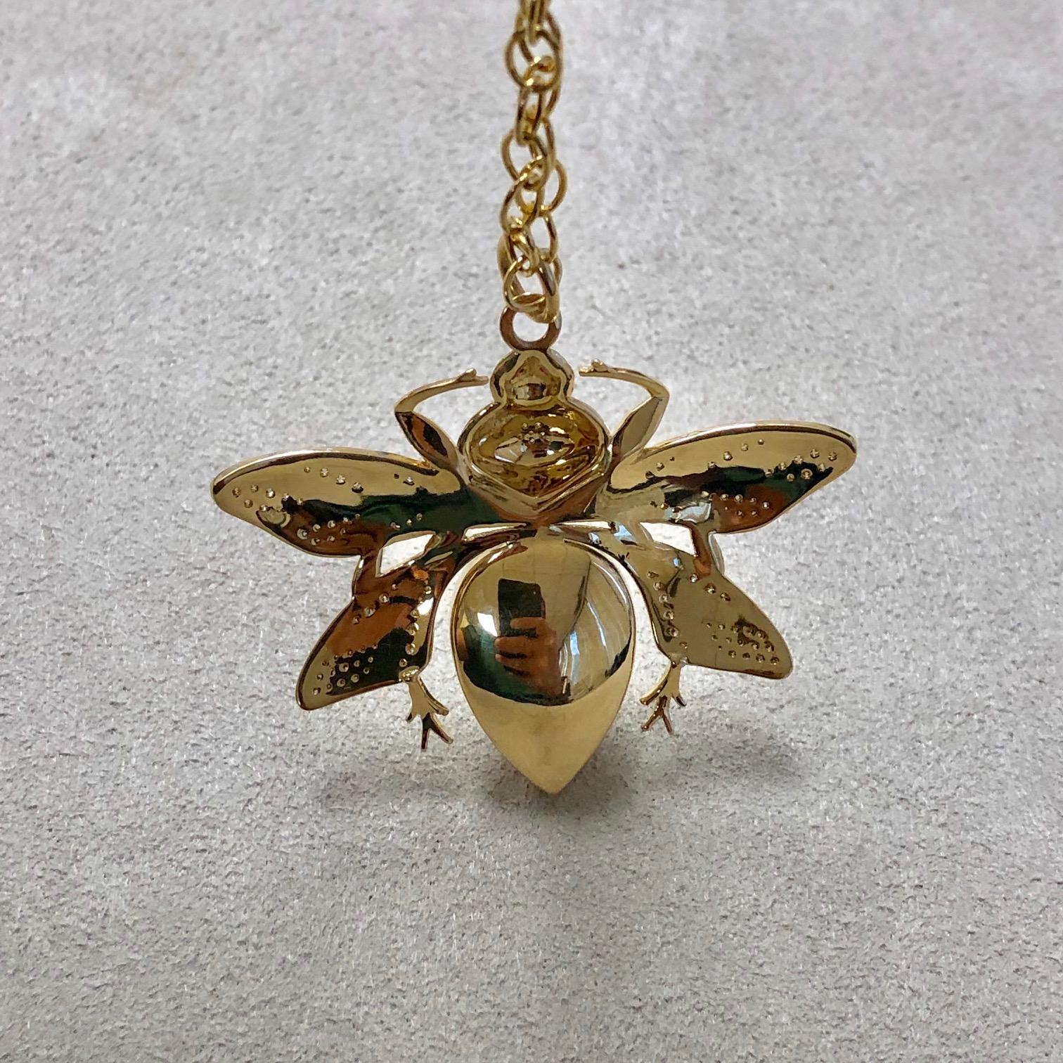 Syna Ethiopian Opal & Ruby Eyed Yellow Gold Bee Pendant with Diamonds 4