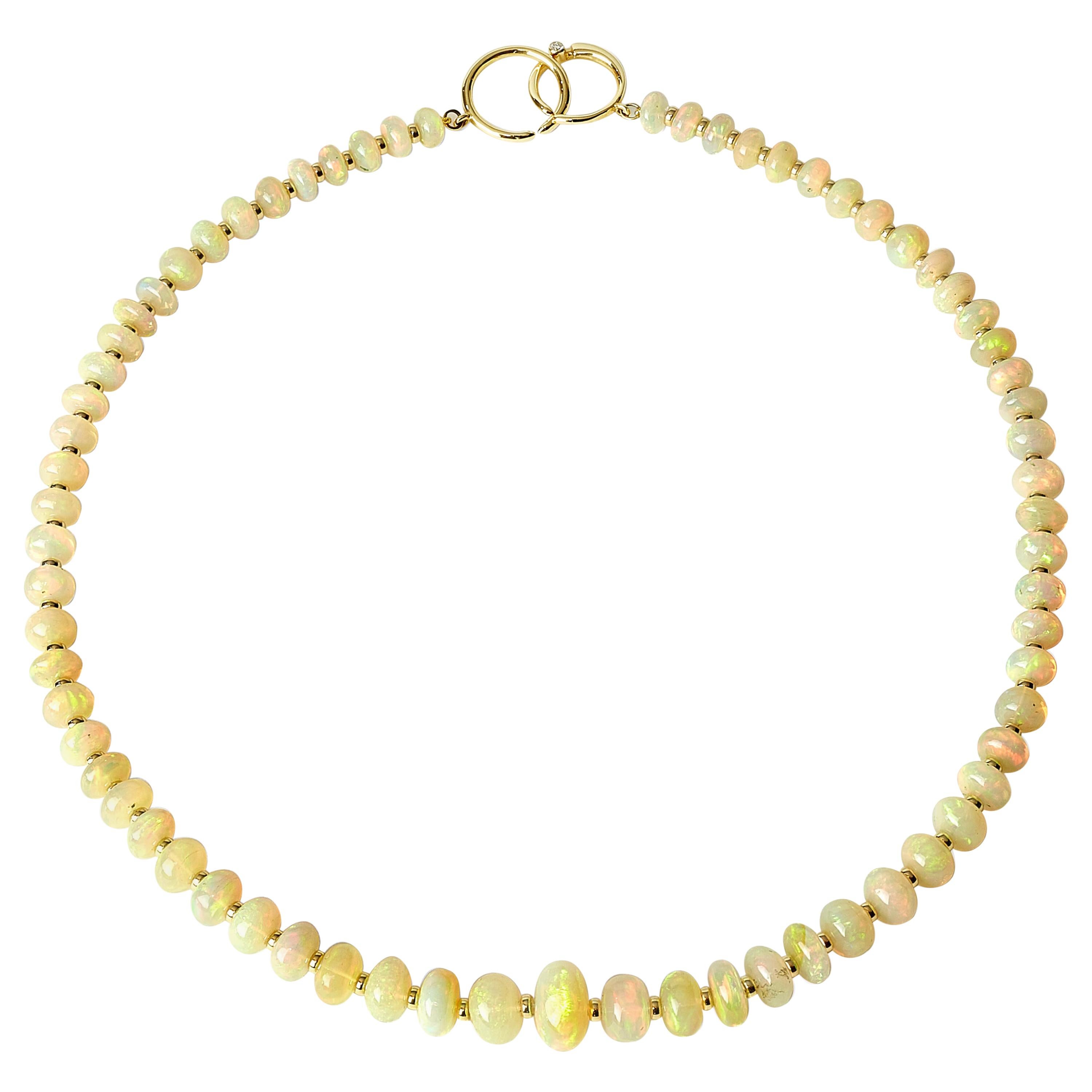 Syna Äthiopische Opal-Perlenkette aus Gelbgold im Angebot
