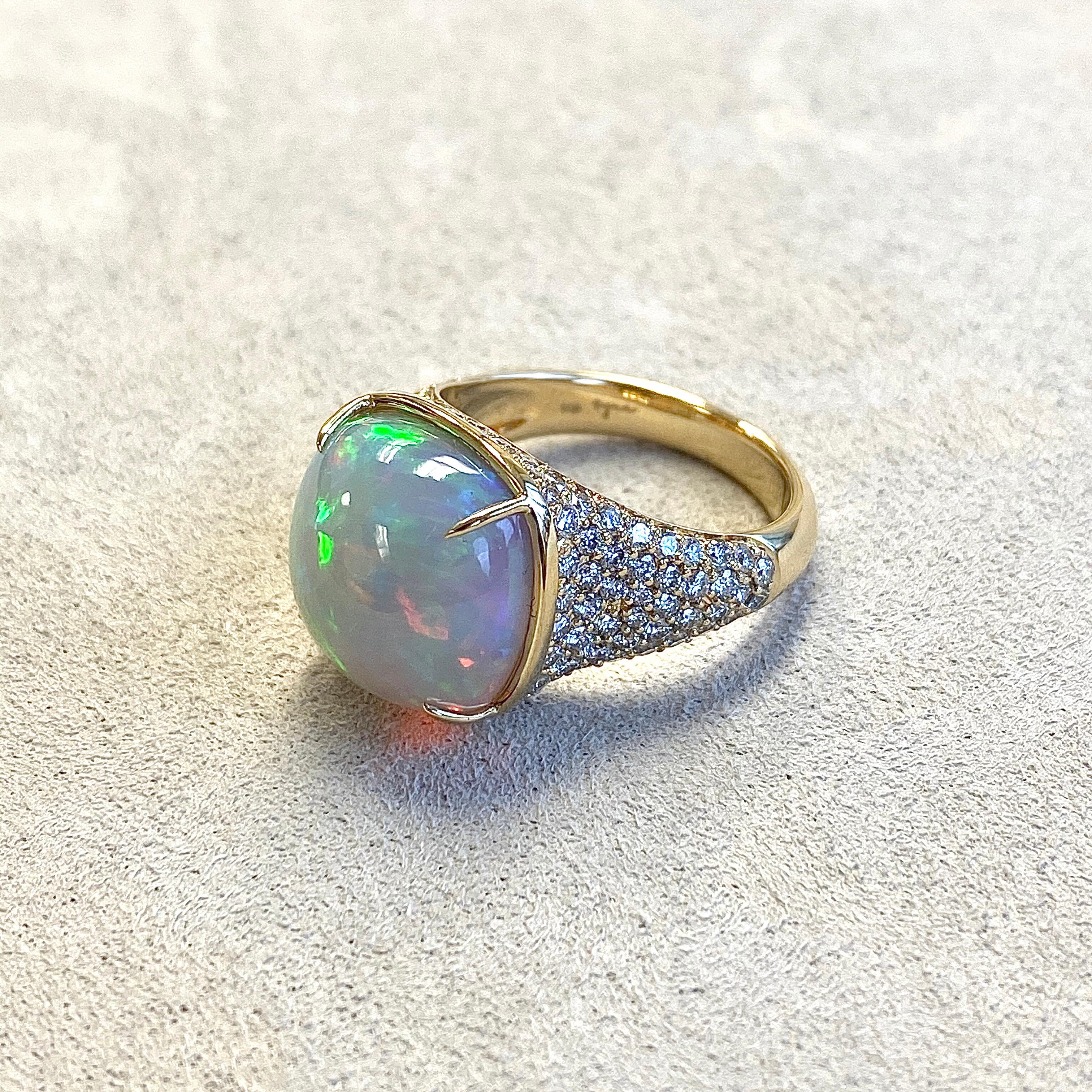 Created in 18 karat yellow gold
Ethiopian Opal 7 cts approx
Diamonds 1.25 cts approx
Ring size US 7, can be sized
One of a kind

About the Designers ~ Dharmesh & Namrata

Drawing inspiration from little things, Dharmesh & Namrata Kothari have