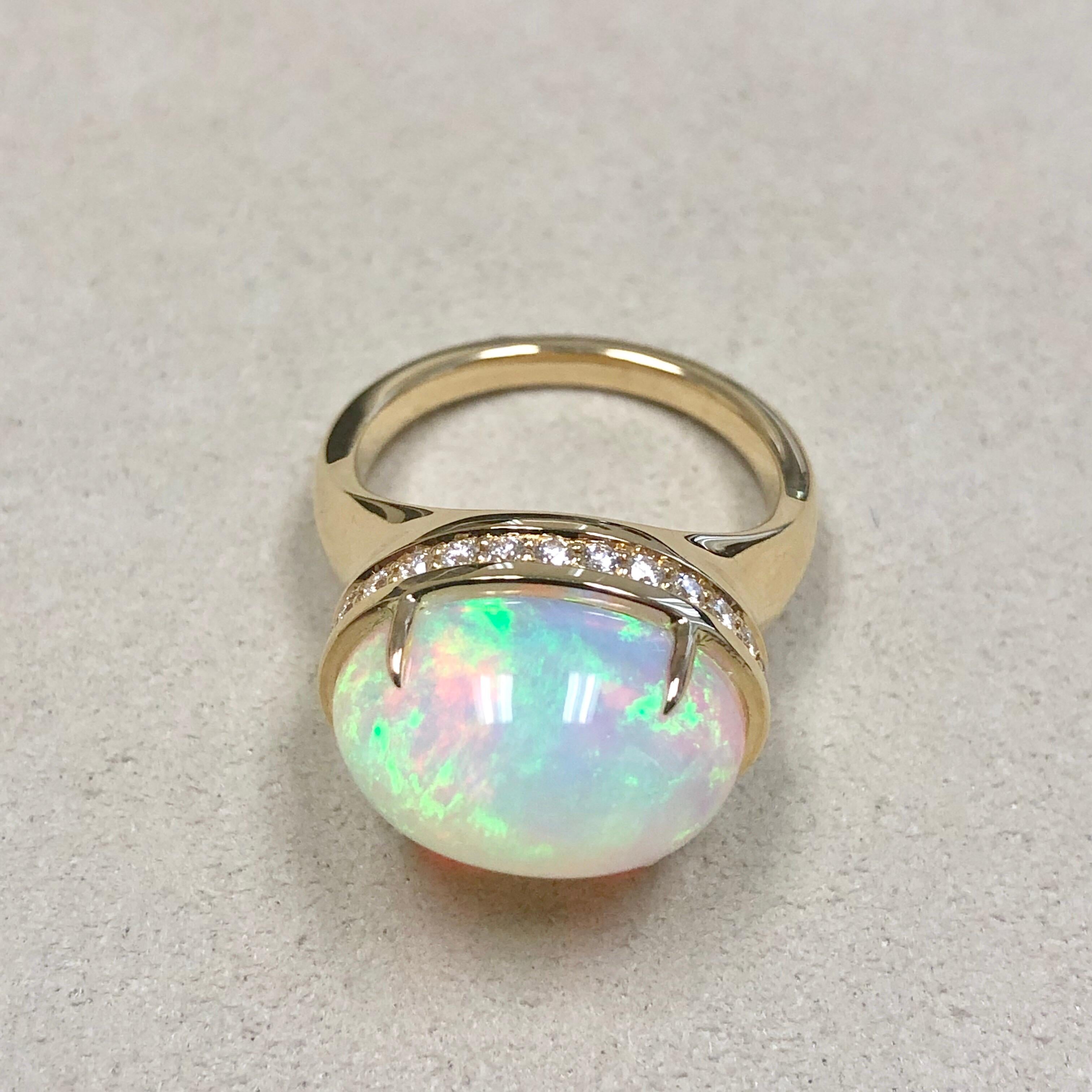 Contemporary Syna Ethiopian Opal Yellow Gold Ring with Champagne Diamonds