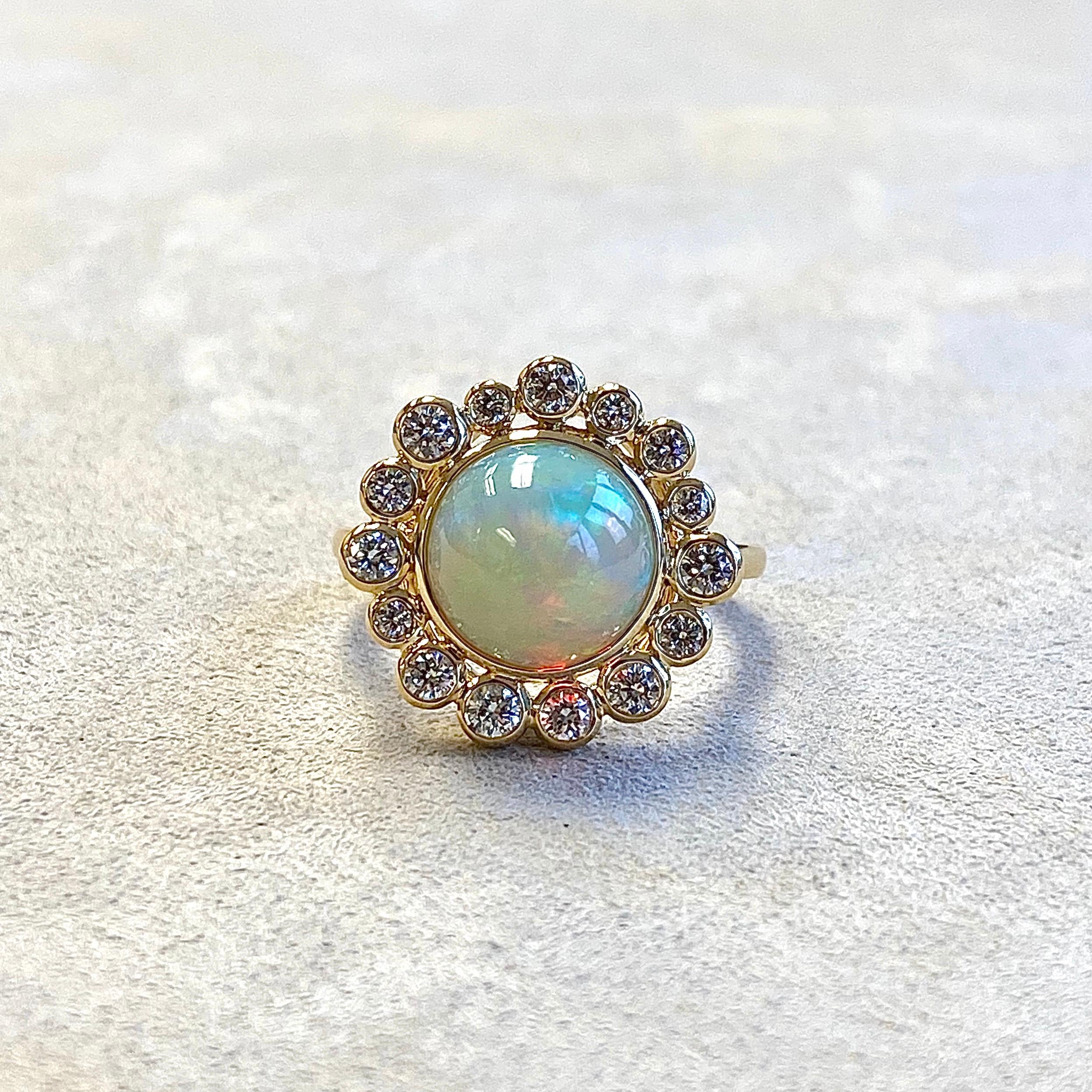 Contemporary Syna Ethiopian Opal Yellow Gold Ring with Diamonds For Sale