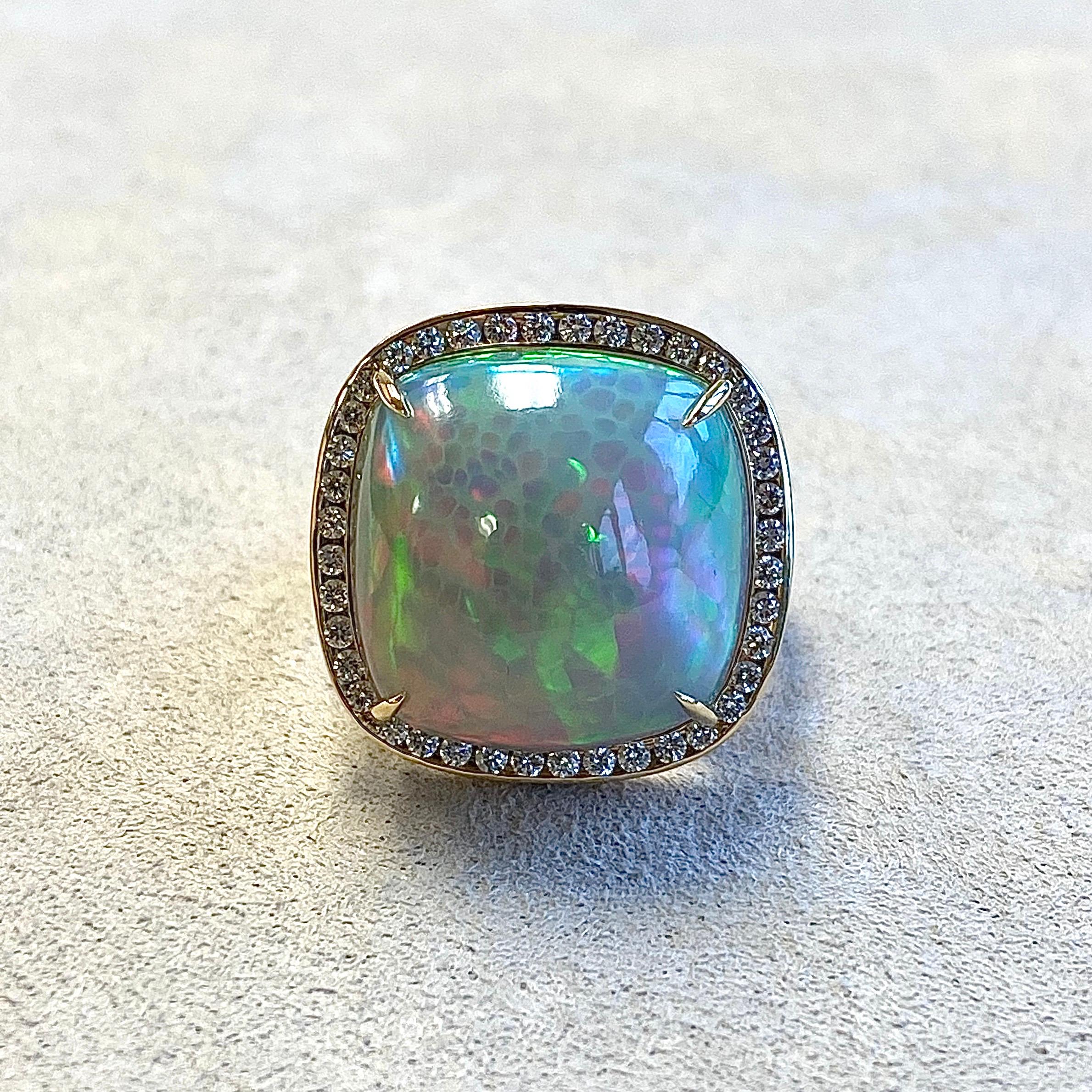 Contemporary Syna Ethiopian Opal Yellow Gold Ring with Champagne Diamonds