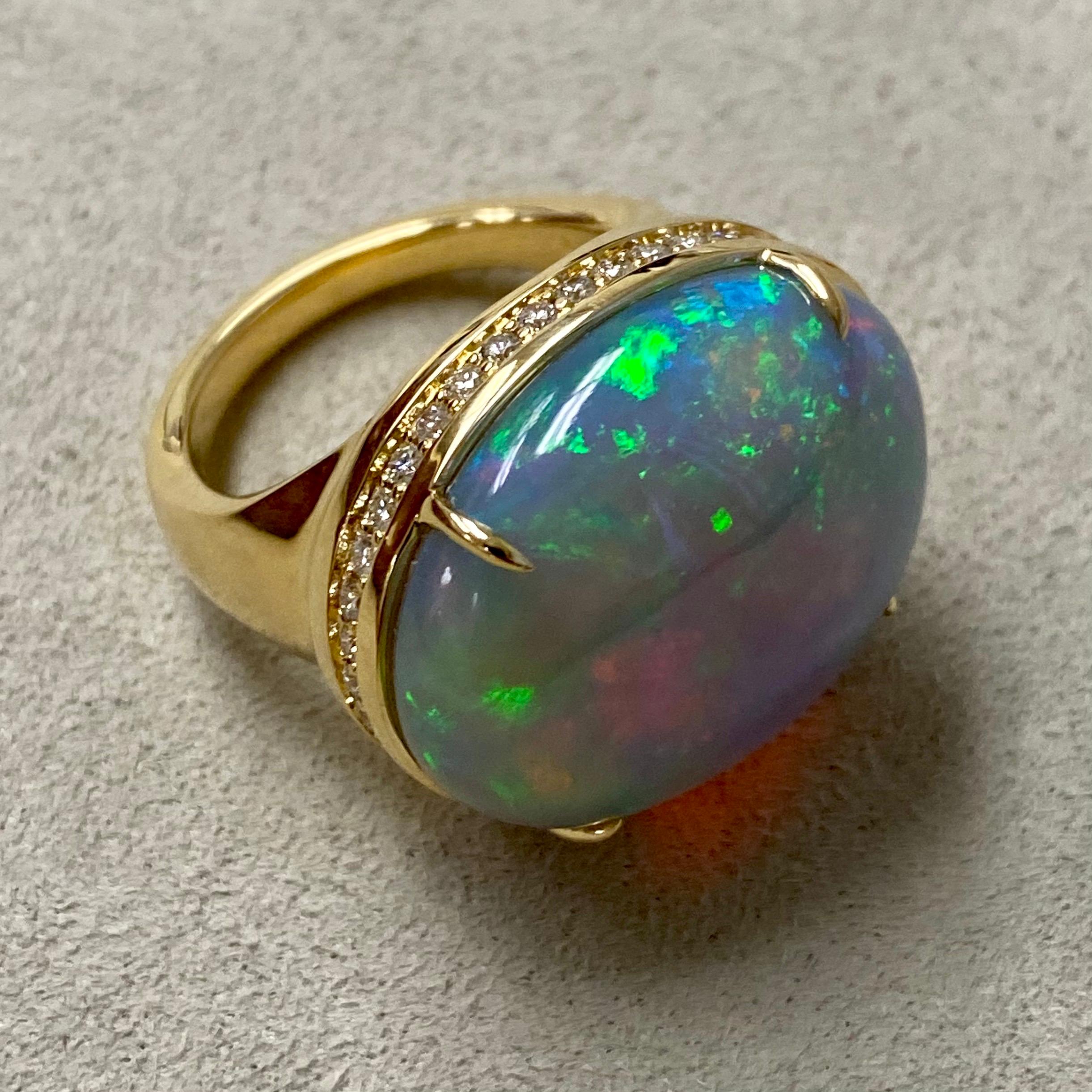 Contemporary Syna Ethiopian Opal Yellow Gold Ring with Champagne Diamonds